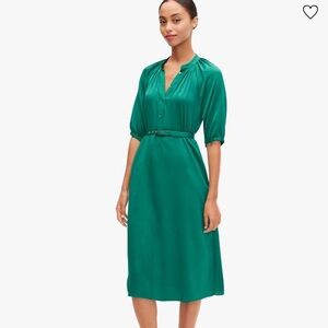 Kate Spade Fluid Jacquard Midi Dress Belted Green Puff Sleeve Size Medium